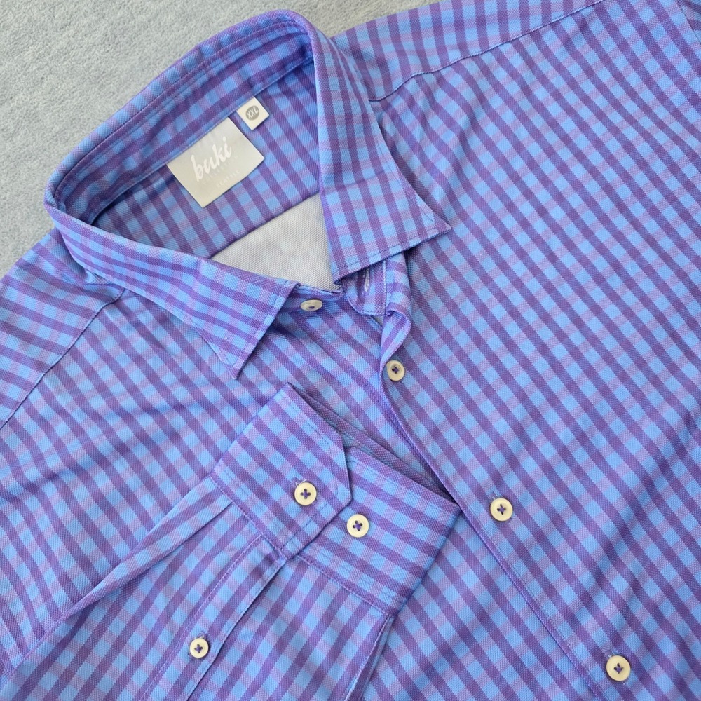 Buki Collection Seattle Mens XXL Gingham Button Down Shirt Purple BBM-507 New